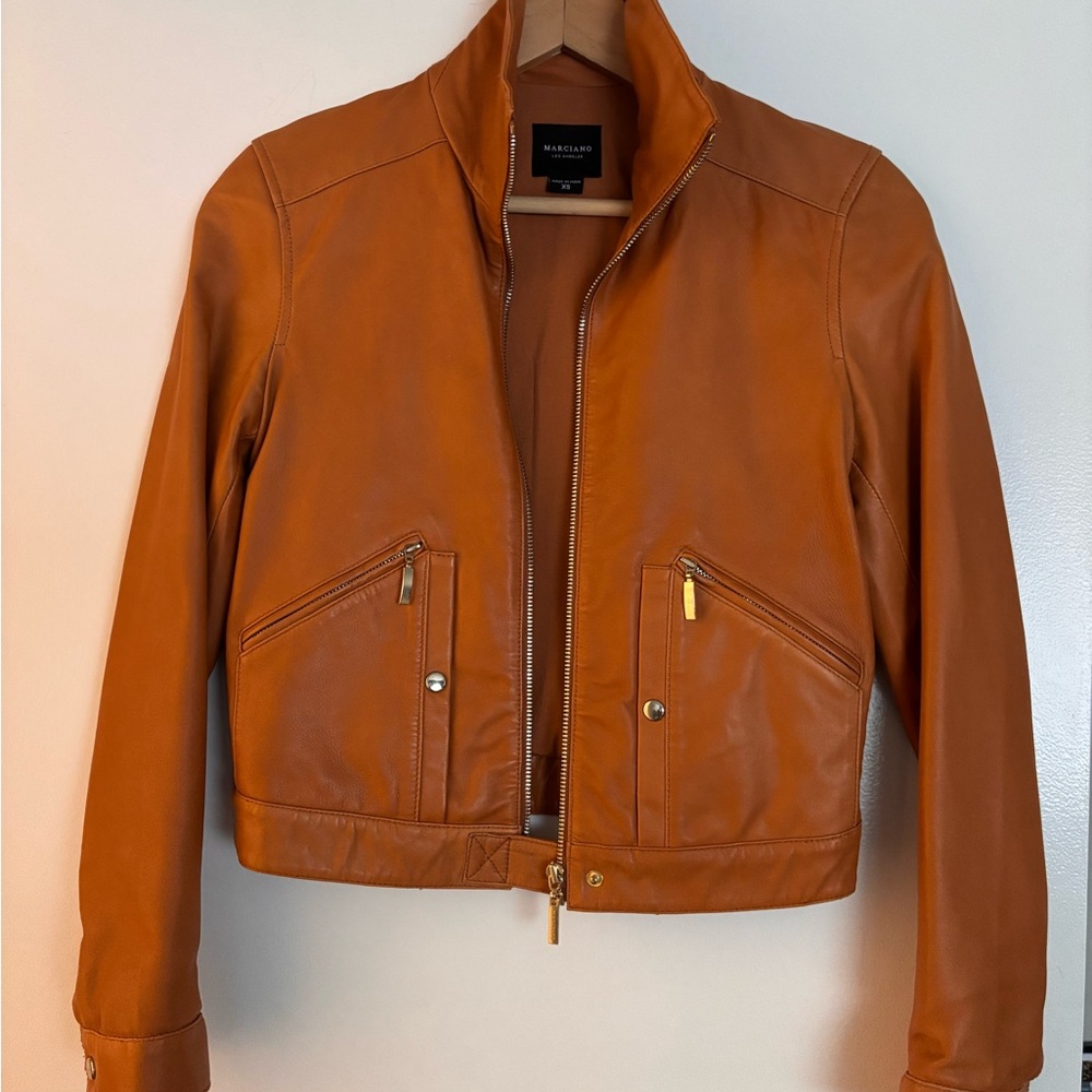 Marciano Burnt Orange Leather Zip-Up Jacket